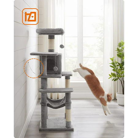 Feandrea Cat Tree Cat Tower Cat Condo with Scratching Posts Hammock  Cat Activity Center Light Gray