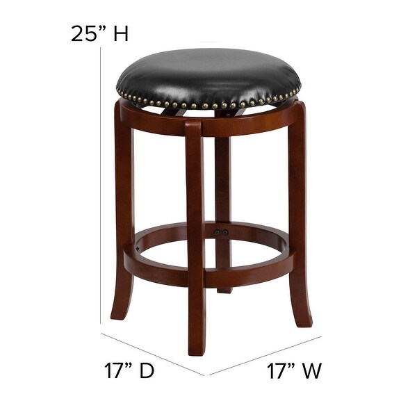 24'' High Backless Wood Counter Height Stool with LeatherSoft Swivel Seat