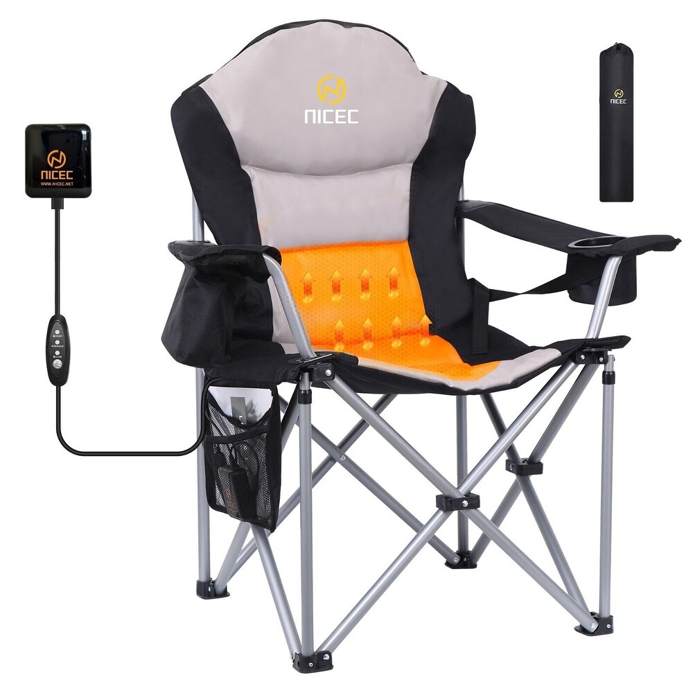 Heated Camping Chair  Heated Chair  Beach Chair  Folding Chair  Extra Wide   Thick Padding  Heavy Duty with Cooler