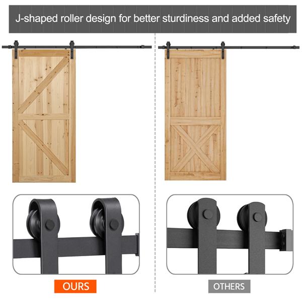 SmileMart Flat-tip Design Black Steel Single-door 6.6 ft Sliding Track Barn Door Hanging Hardware Kit， Set of Two Kits