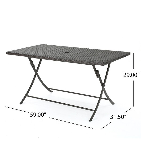 Outdoor Rectangle Foldable Dining Table with Topquality Polyethylene Wicker and a Sturdy Iron Tubing Frame