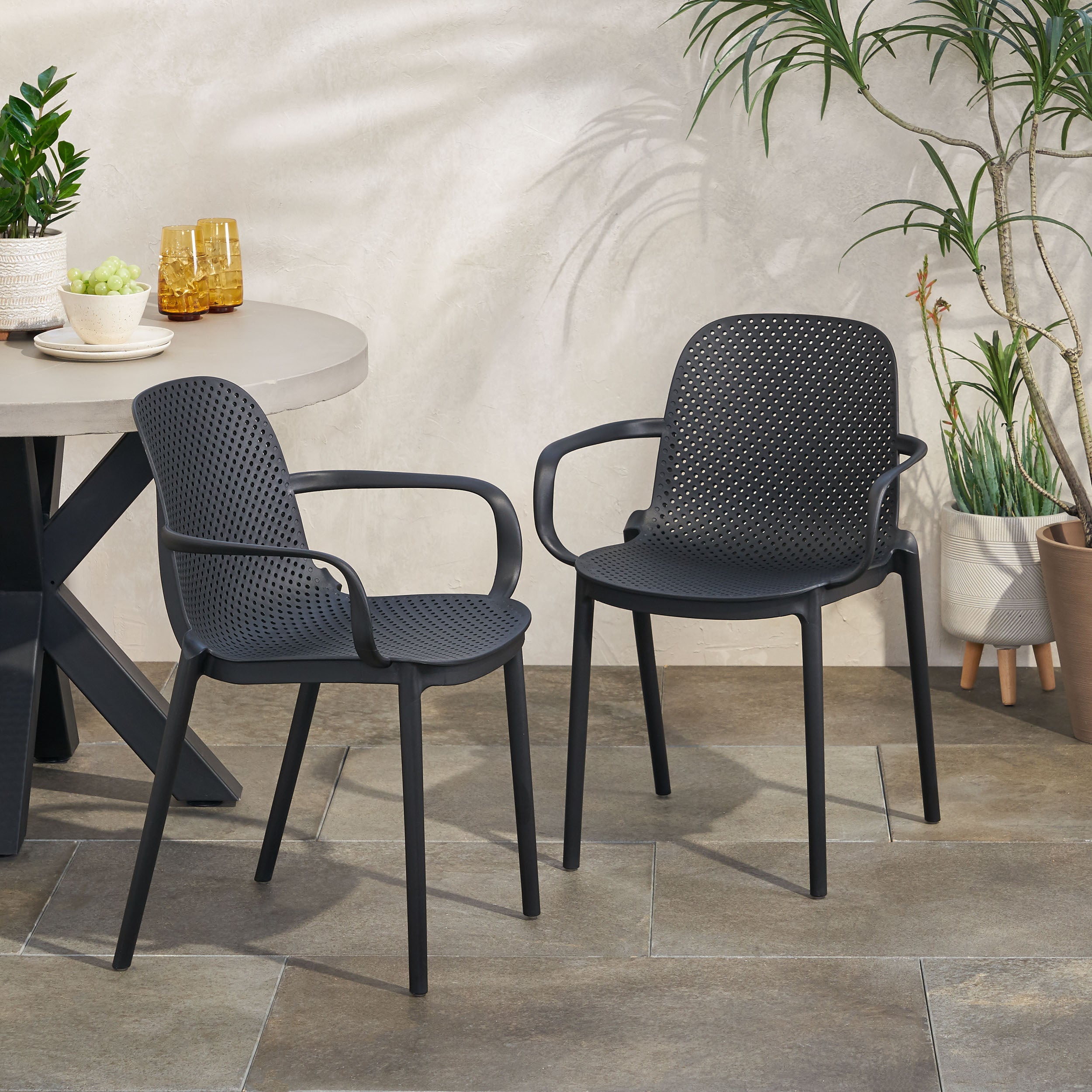 Cecelia Outdoor Modern Stacking Dining Chairs