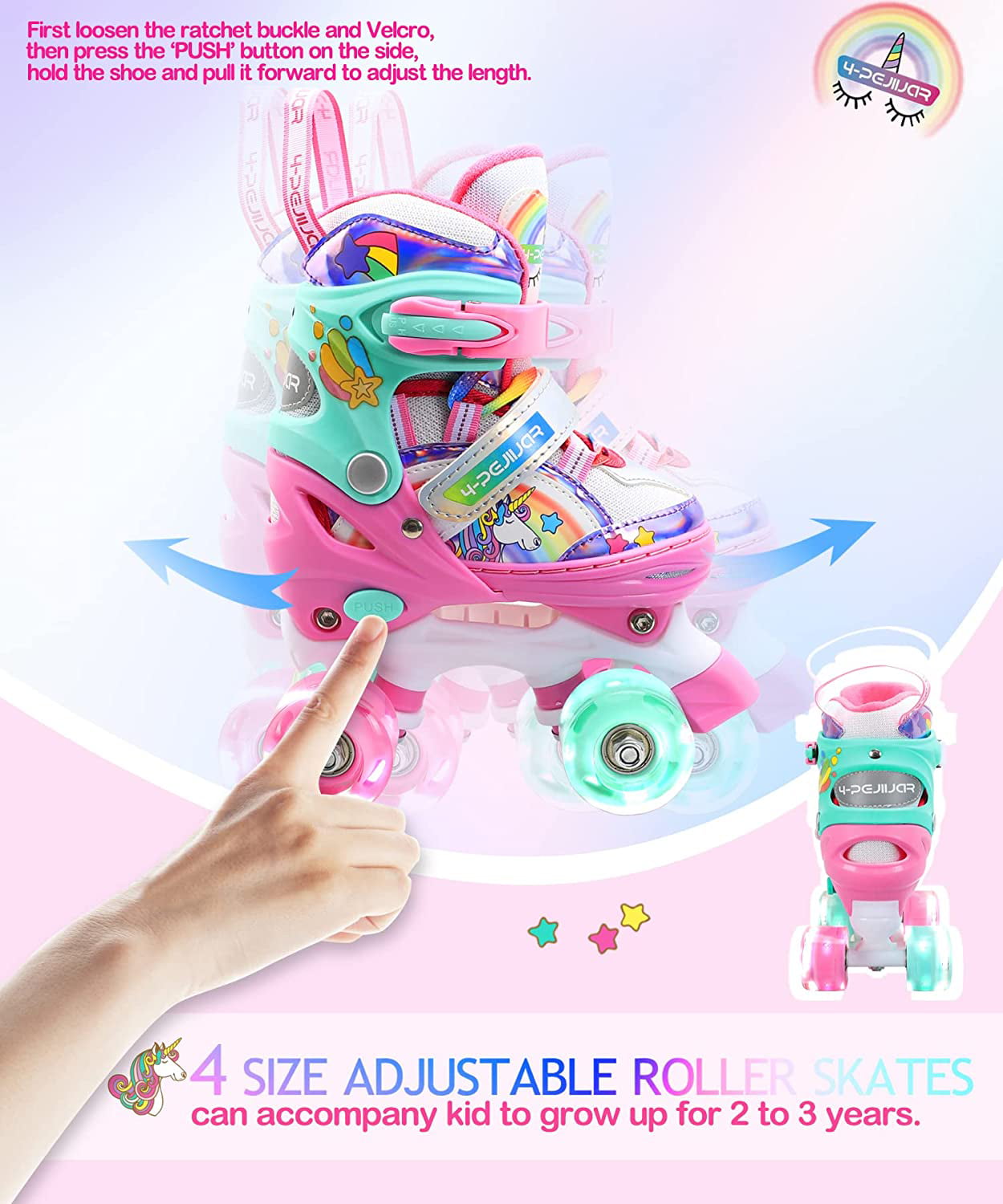 Roller Skates for Kids Girls Rainbow Unicorn Toddler Roller Skates W/Full Light up Wheels for Outdoor Beginner Rollerskates for  Gifts