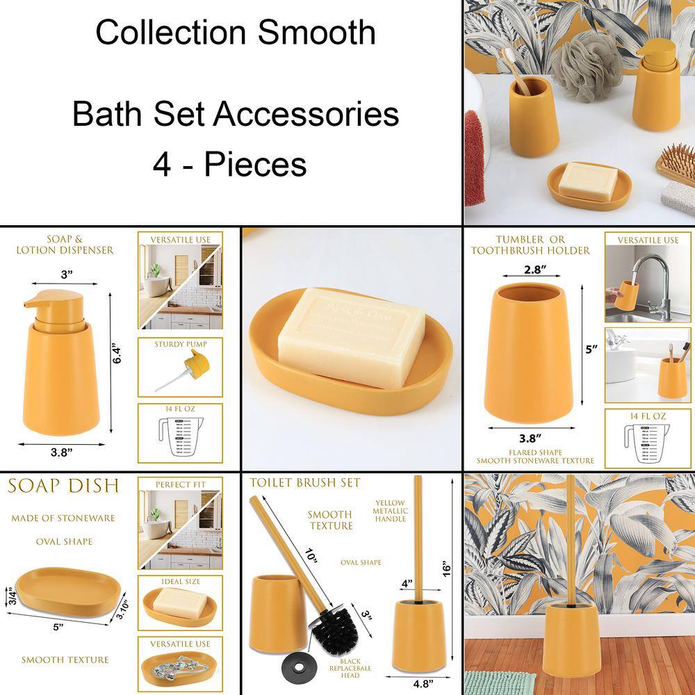 Smooth Bathroom Accessory Set-4 pieces - Tumbler Soap Dispenser Soap Dish Toilet Bowl Brush Yellow Mustard SET4SMOOTH199