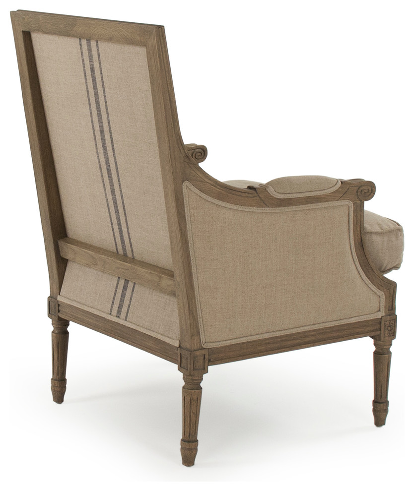 Louis Club Chair  English Khaki Linen With Blue Stripe   French Country   Armchairs And Accent Chairs   by Zentique  Inc.  Houzz