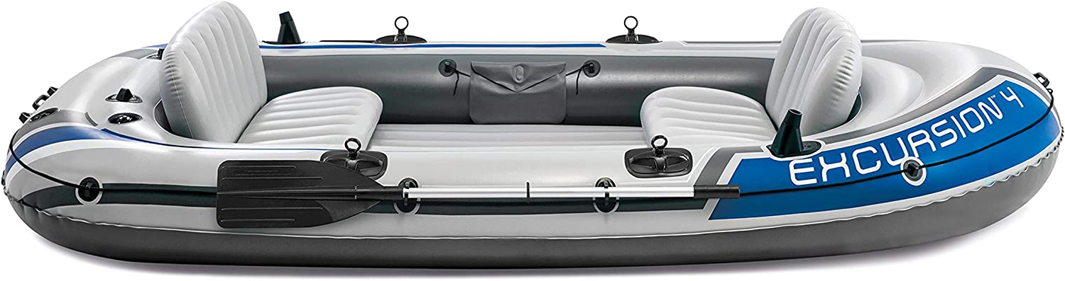 Intex Excursion 4-Person Inflatable Boat Set with Aluminum Oars and High Output Air Pump💝 Last Day For Clearance