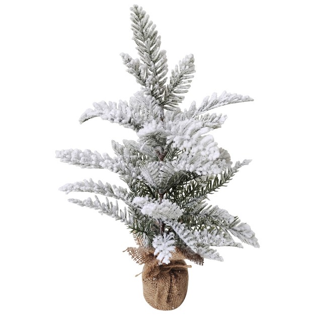 Heavily Flocked Pine Tree In Burlap Base Christmas Decoration