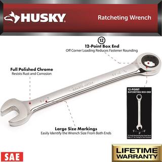 Husky 716 in. 12-Point SAE Ratcheting Combination Wrench HRW716