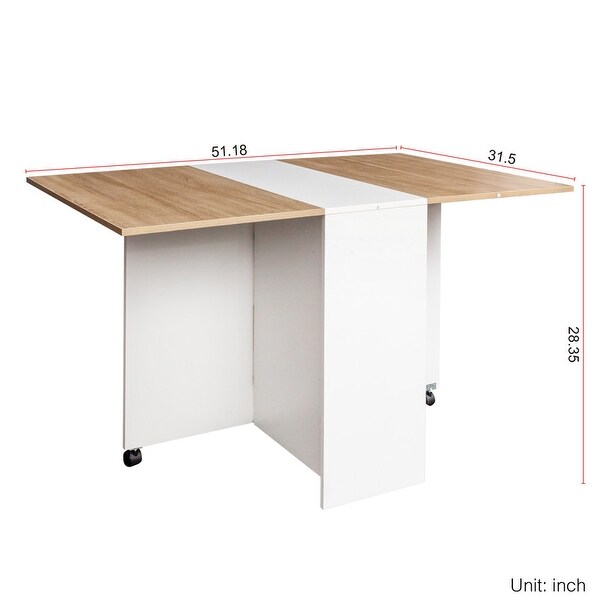 Folding Dining Table，Drop Leaf Dining Table with Wheels and 2Layer Storage Shelf