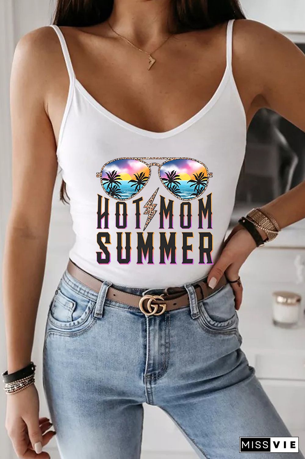 Hot Mom Summer Beach Printed Slip Tank Top Wholesale