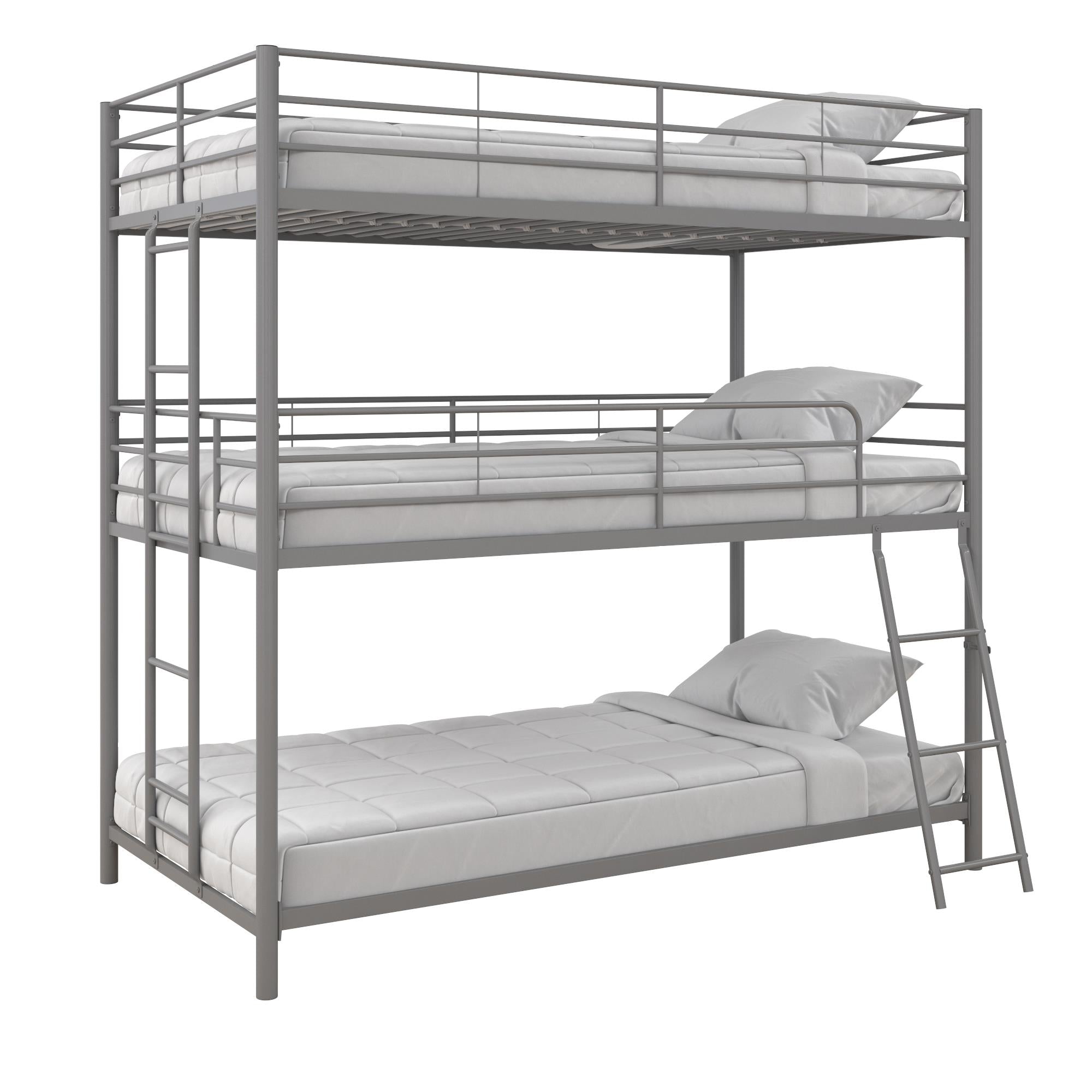 DHP Everleigh Triple Metal Bunk Bed, Twin/Twin/Twin, Bed for Kids, Silver