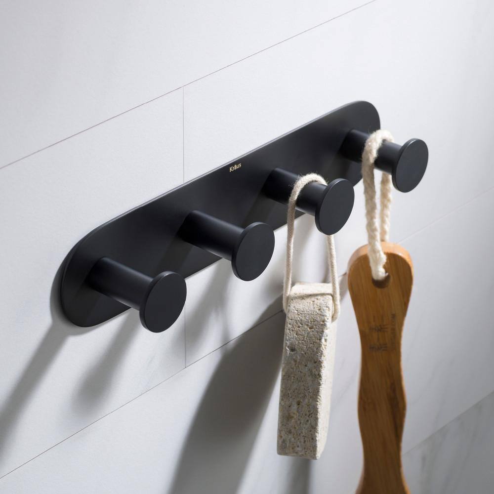 KRAUS Elie Bathroom Robe and Towel Hook Rack with 4-Hooks in Matte Black KEA-18804MB