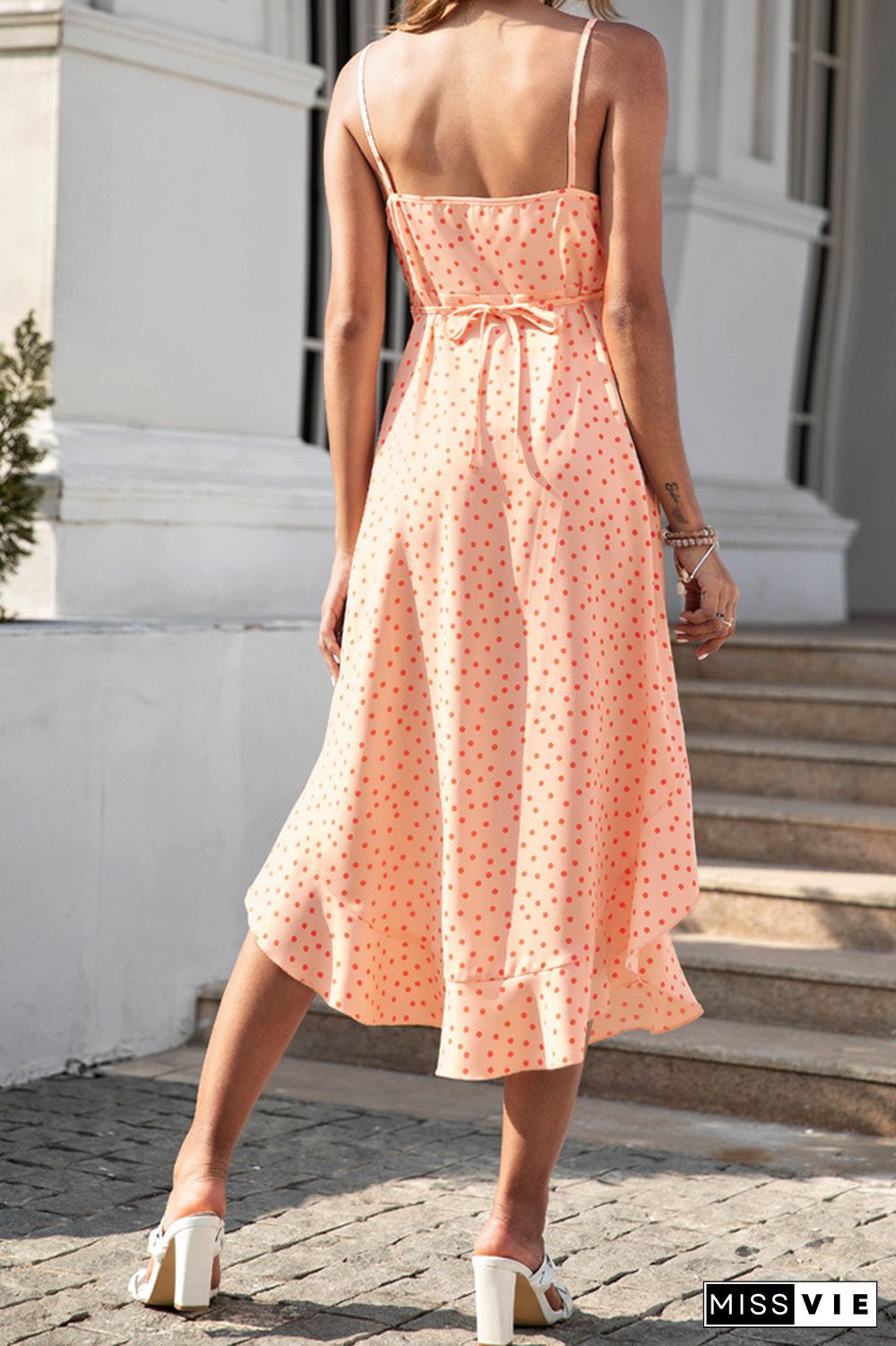 Slip Polka Dot V-neck Ruffle Dress Wholesale