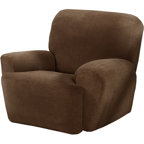 Zenna Home Narrow Stripe Patterned 4-Piece Recliner Stretch Slipcover, Mocha