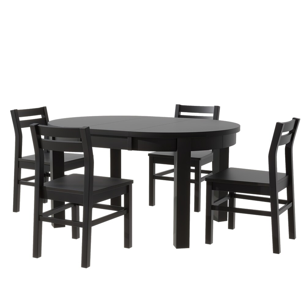 5 Piece Extendable Round Dining Table Set with Storage Drawers and 4 Dining Chairs  41\