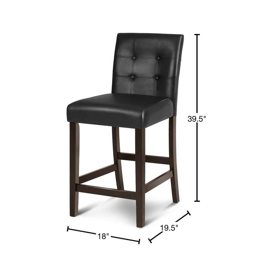 Gymax 39.5 in. Bar Stools High Back Counter Height Barstool Pub Chair Rubber Wood Black (Set of 2) GYM04737