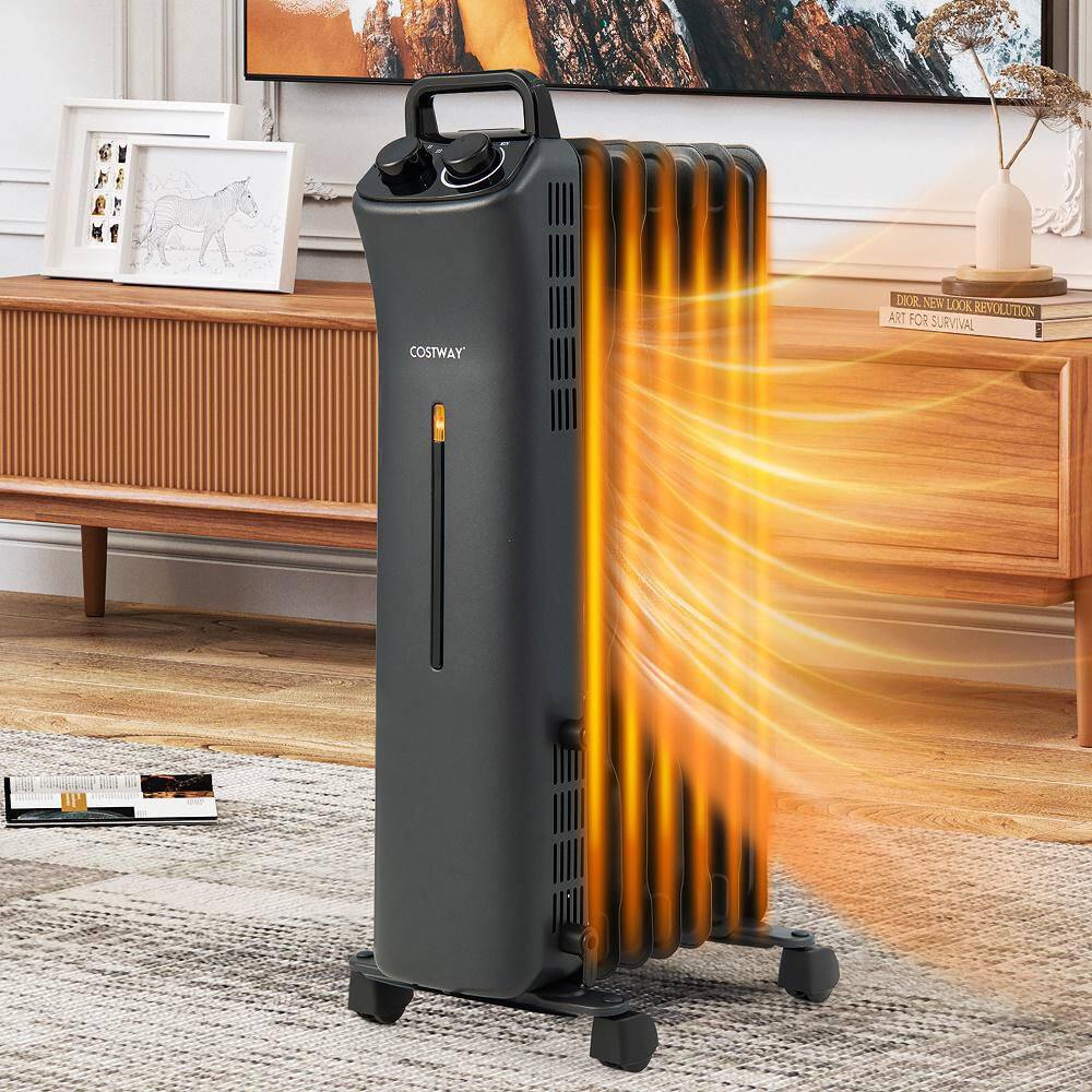 Costway 1500-Watt Electric Heater Oil Filled Space Heater with Adjustable Thermostat EP25436US-BK