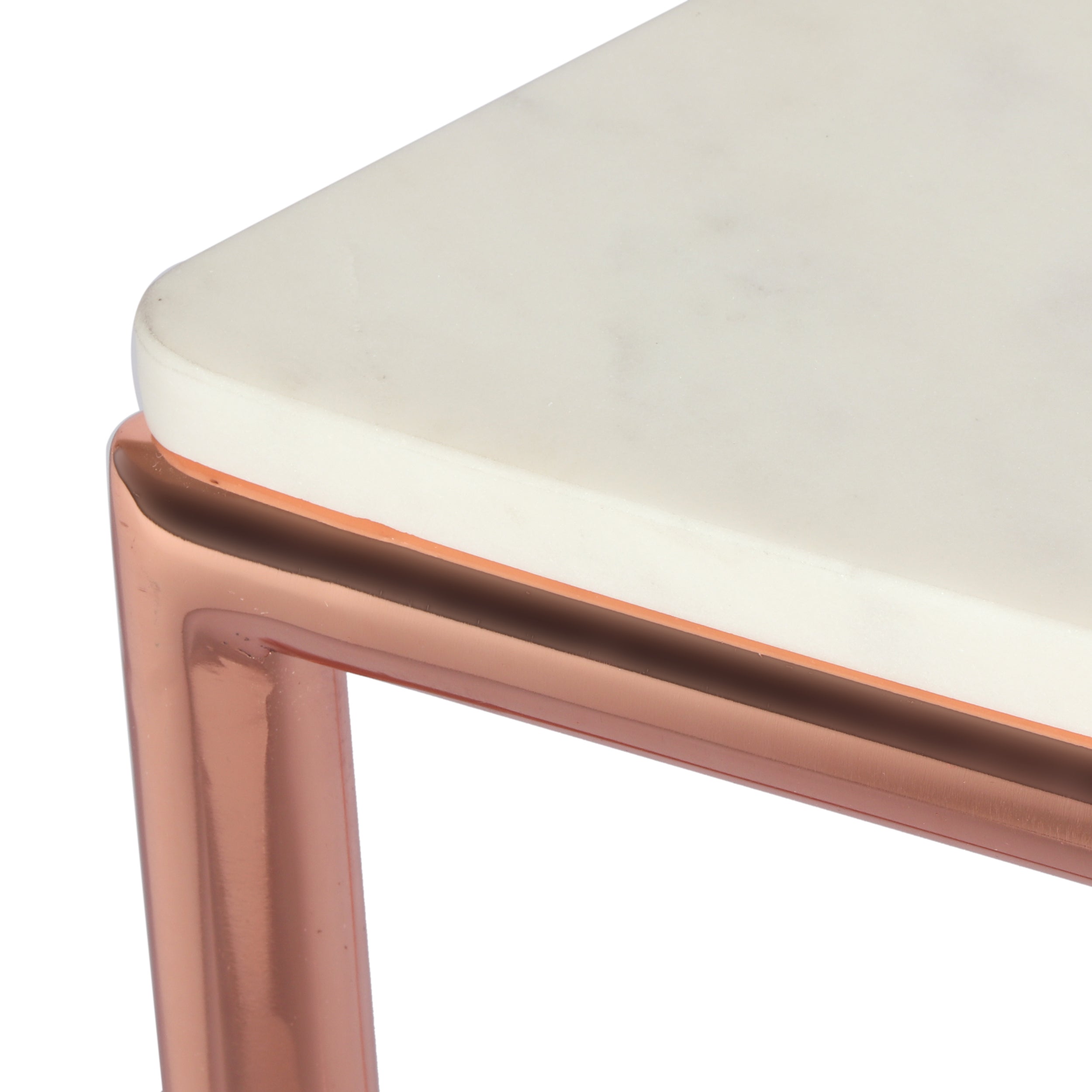 Cowger Modern Glam Handcrafted Banswara Marble Top C-Shaped Side Table, White and Rose Gold