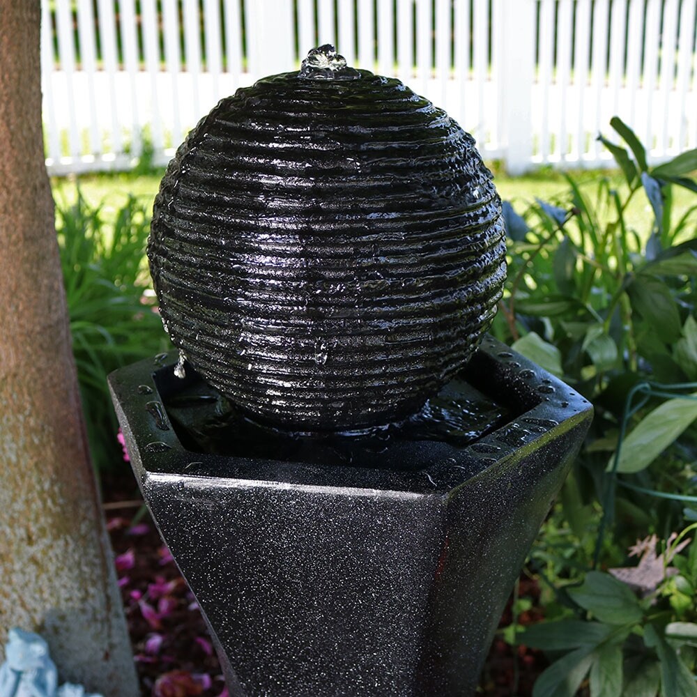 Black Pedestal and Ball Solar Outdoor Water Fountain with Battery 31\