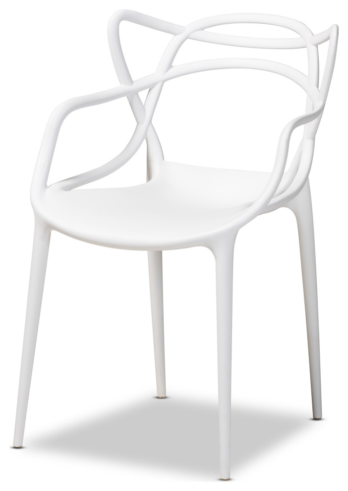 Landry Modern White Finished Plastic 4 Piece Stackable Dining Chair Set   Midcentury   Dining Chairs   by Ezmod Furniture  Houzz