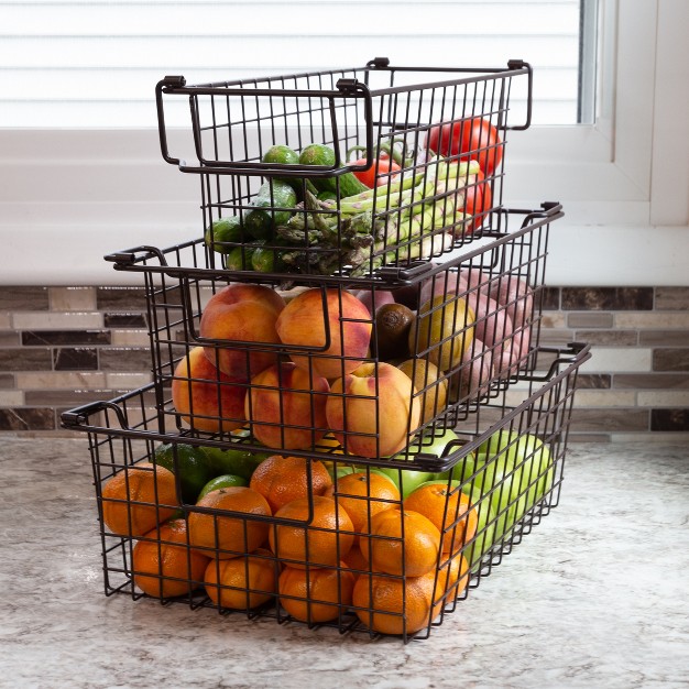 Home complete Set Of 3 Wire Storage Bins Shelf Organizers For Toy Kitchen Closet And Bathroom