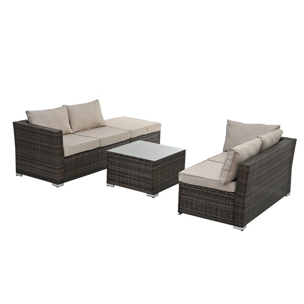 4Piece Outdoor Wicker Sofa Set with Tempered Glass Top Table