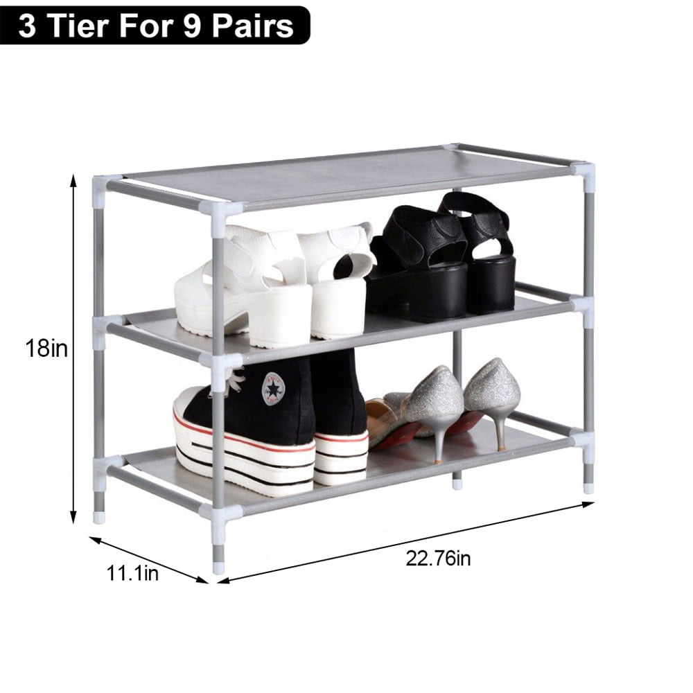 3 Tier Metal Shoe Rack Organizer Shelf Stand Wall Bench Closet Storage