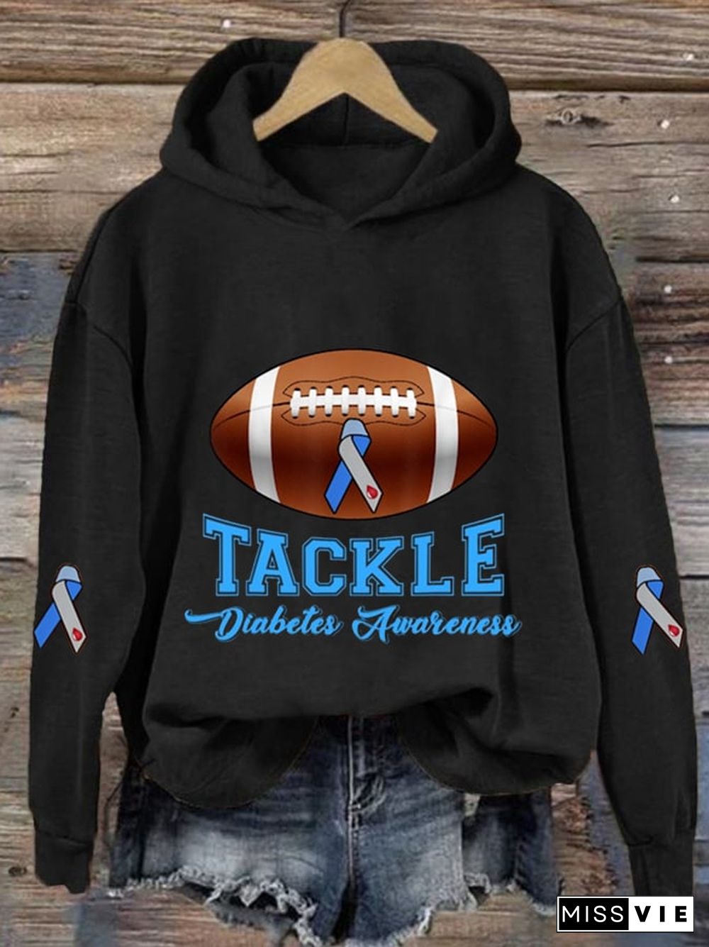 Women's Tackle Diabetes Awareness Print Casual Hoodie