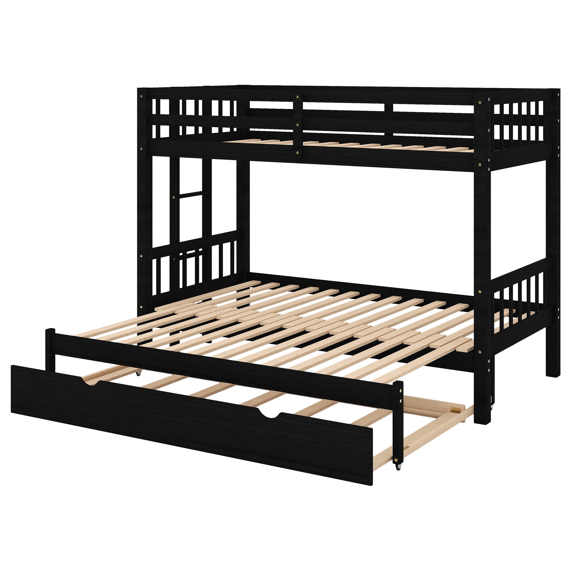 Euroco Wood Twin Over Twin Bunk Bed with Trundle for Kids Room, Espresso