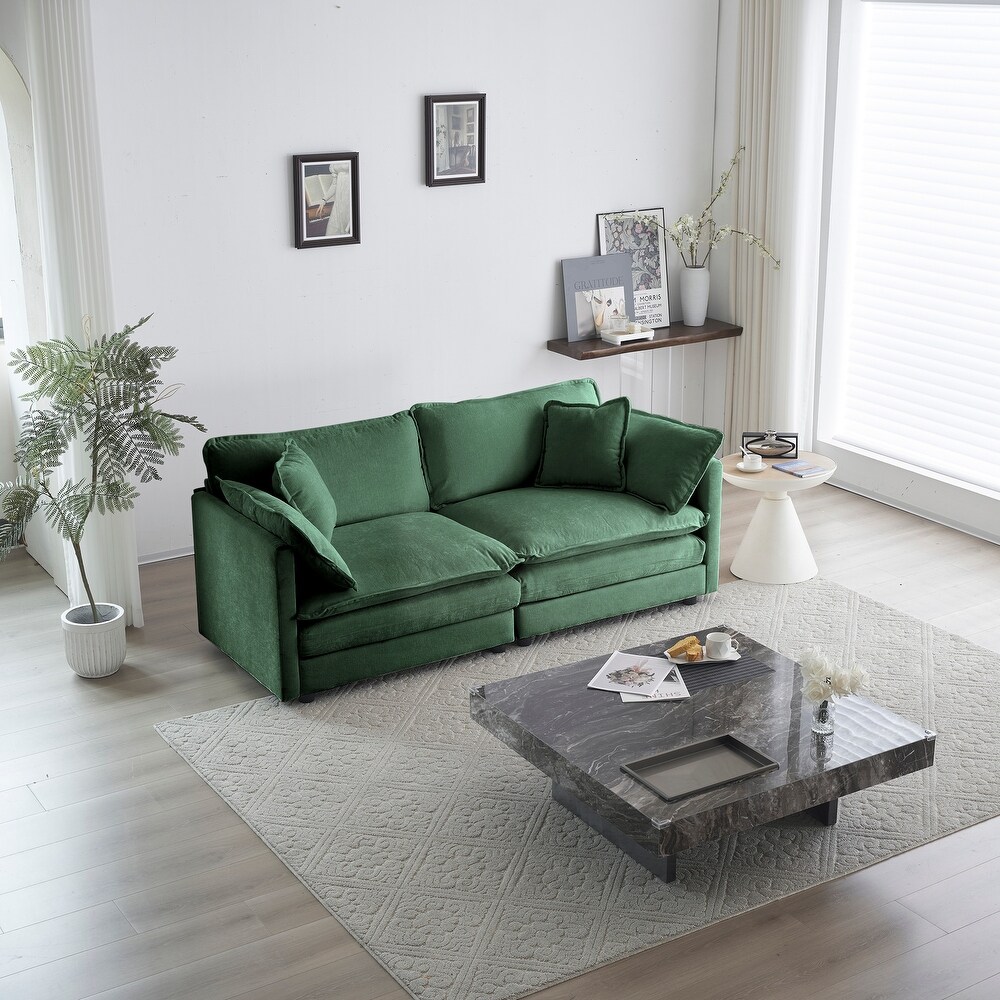 Deep Seat Loveseat Sofa Removable Cushions Sofa w/ 2 Toss Pillows  2 seat Chenille Upholstered Couch for Living Room  Green