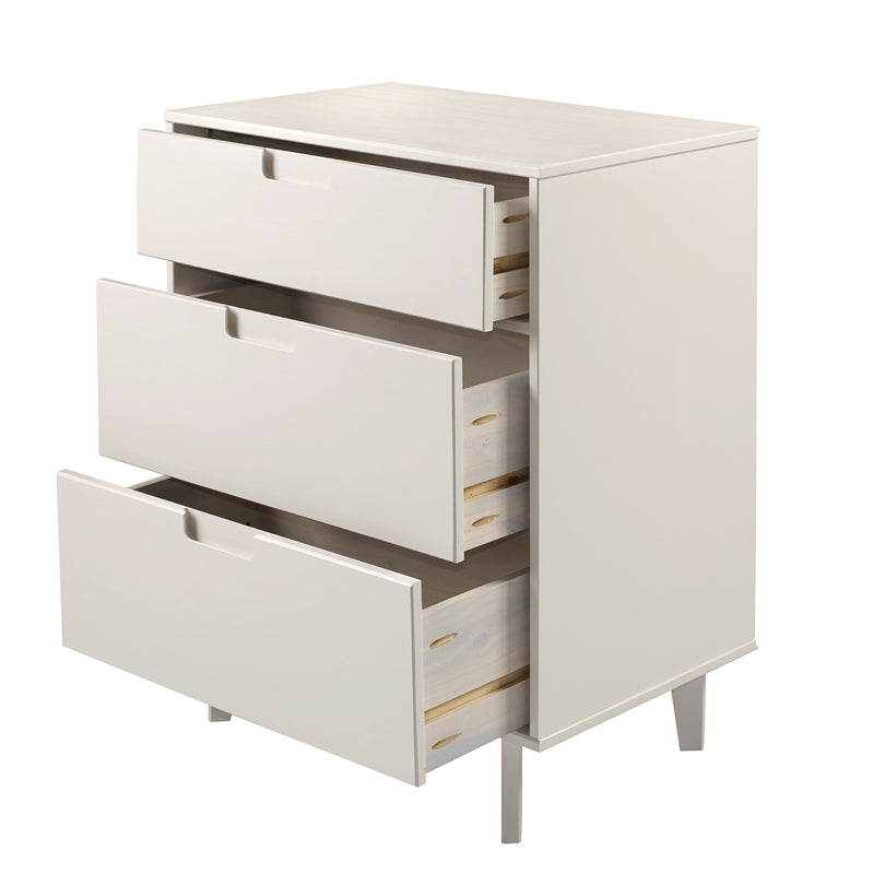 3-Drawer Groove Handle Wood Dresser - White