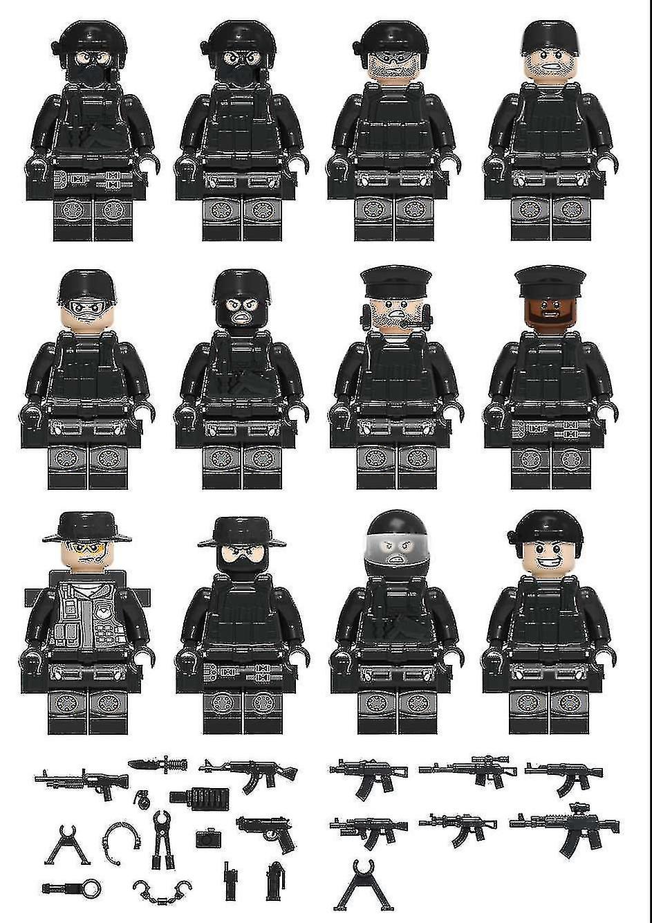 8pcs Black Swat Minifigure Building Block Accessories Military Toy