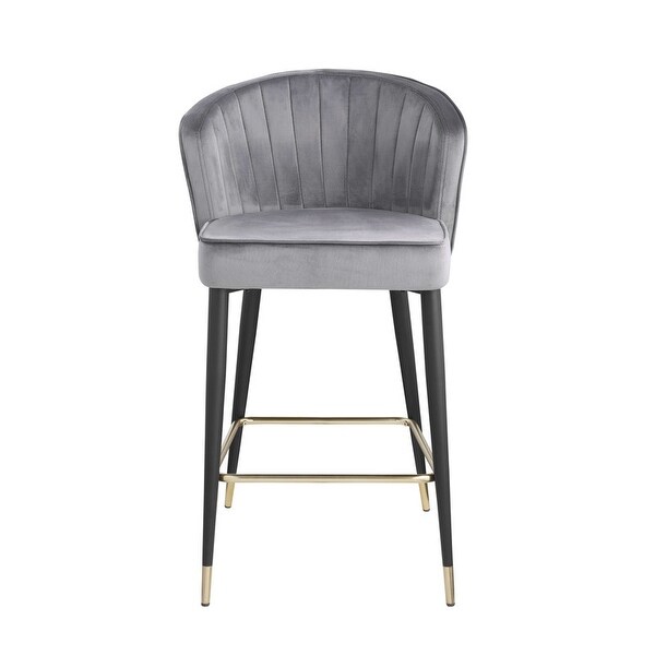 Woker Furniture Contemporary Velvet Upholstered Counter Height Stool with Gold Tipped， Black Metal Legs