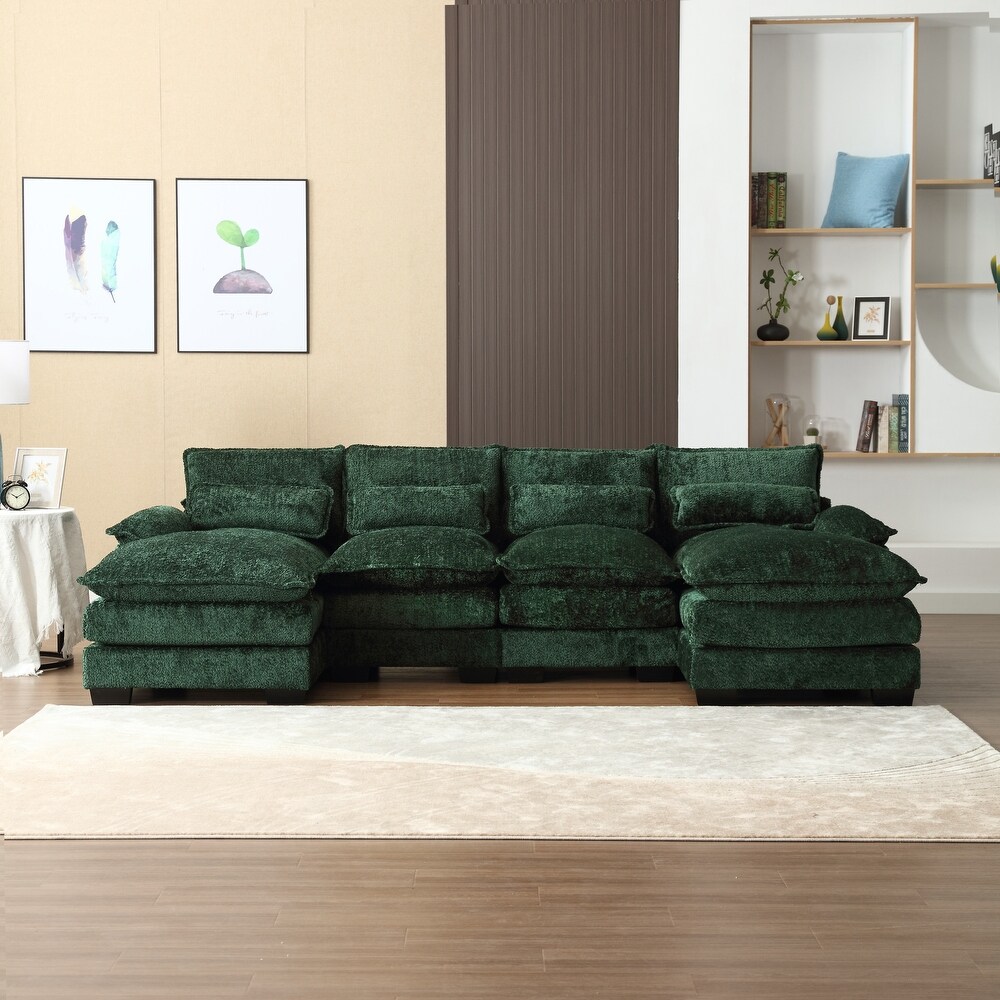 Recliner Sofa  U shaped Sectional Sleeper Sofa with Chaise  Modular Sectional Sofa for Living Room  Chenille Fabric Couch  Green