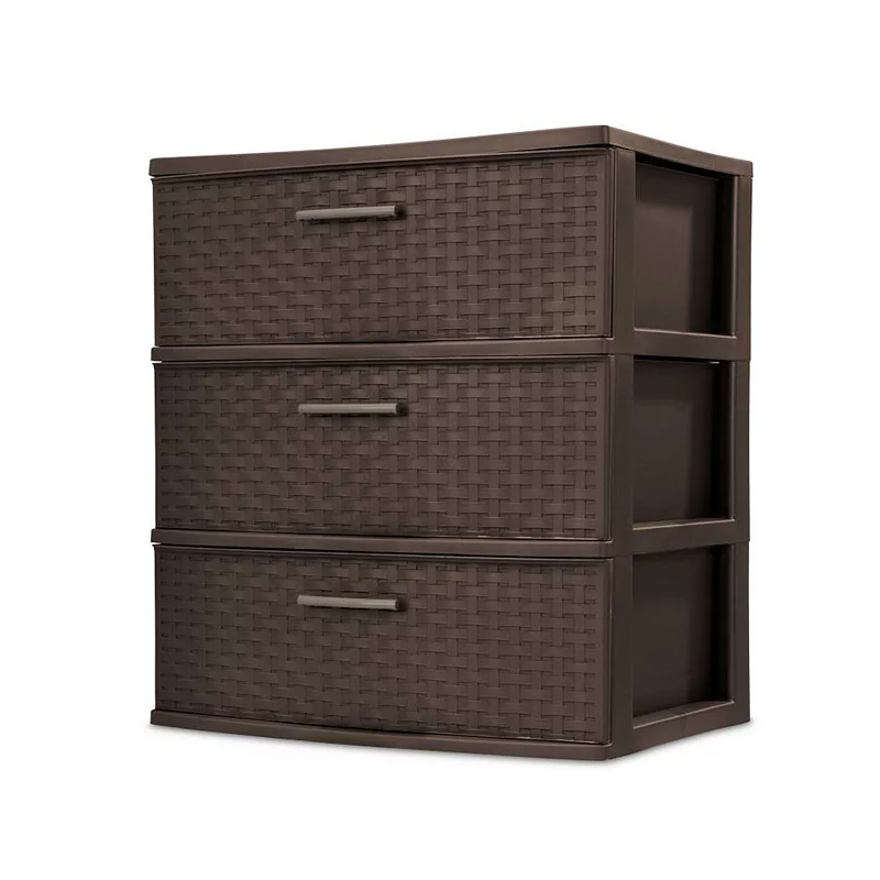 Sterilite 3 Drawer Wide Weave Storage Tower Plastic Decorative Organizer Drawers