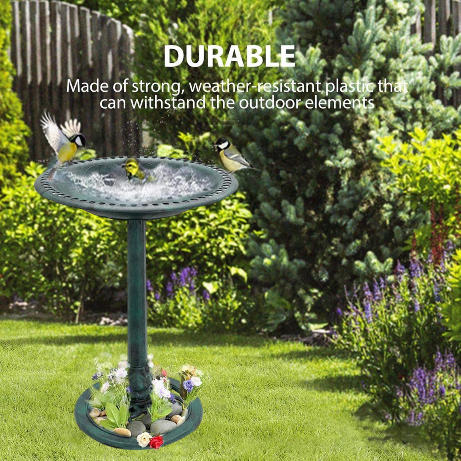 Outdoor Garden Bird Bath Weather Resistant Rustic Standing Decoration Birdbaths green