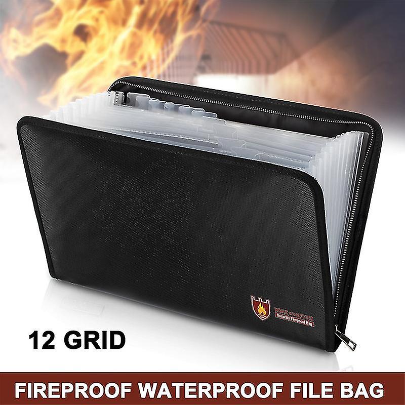 Fireproof Document Bag 12 Pockets Waterproof Fire Resistant Safe Envelope For Cash Passport