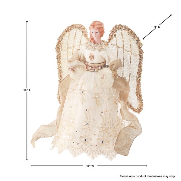 16 Fabric Resin Embroidered Angel W/Sheer Wings