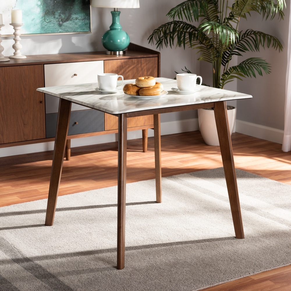 Kaylee Walnut Brown Wood Dining Table with Faux Marble Tabletop