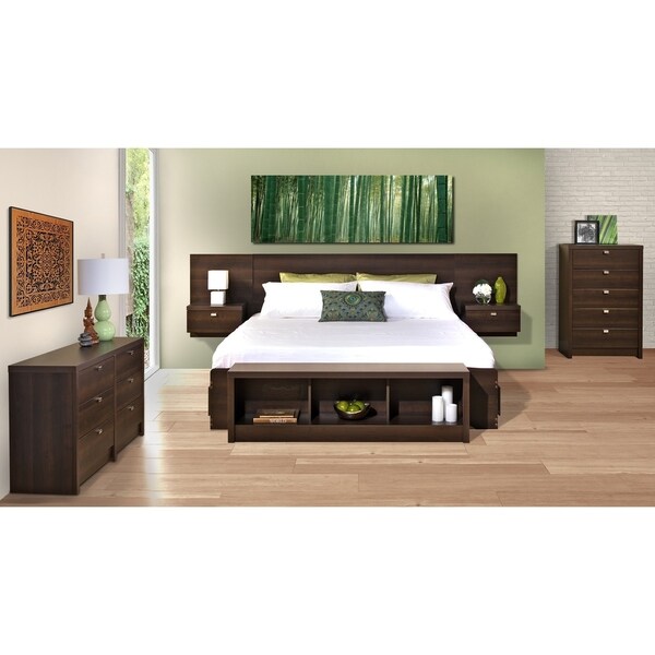 Prepac Series 9 Designer Floating King Headboard with Nightstands - - 21895148