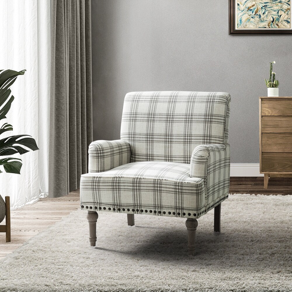 Geltrude Farmhouse Vintage Plaid Accent Armchair with Nailhead Trim by HULALA HOME