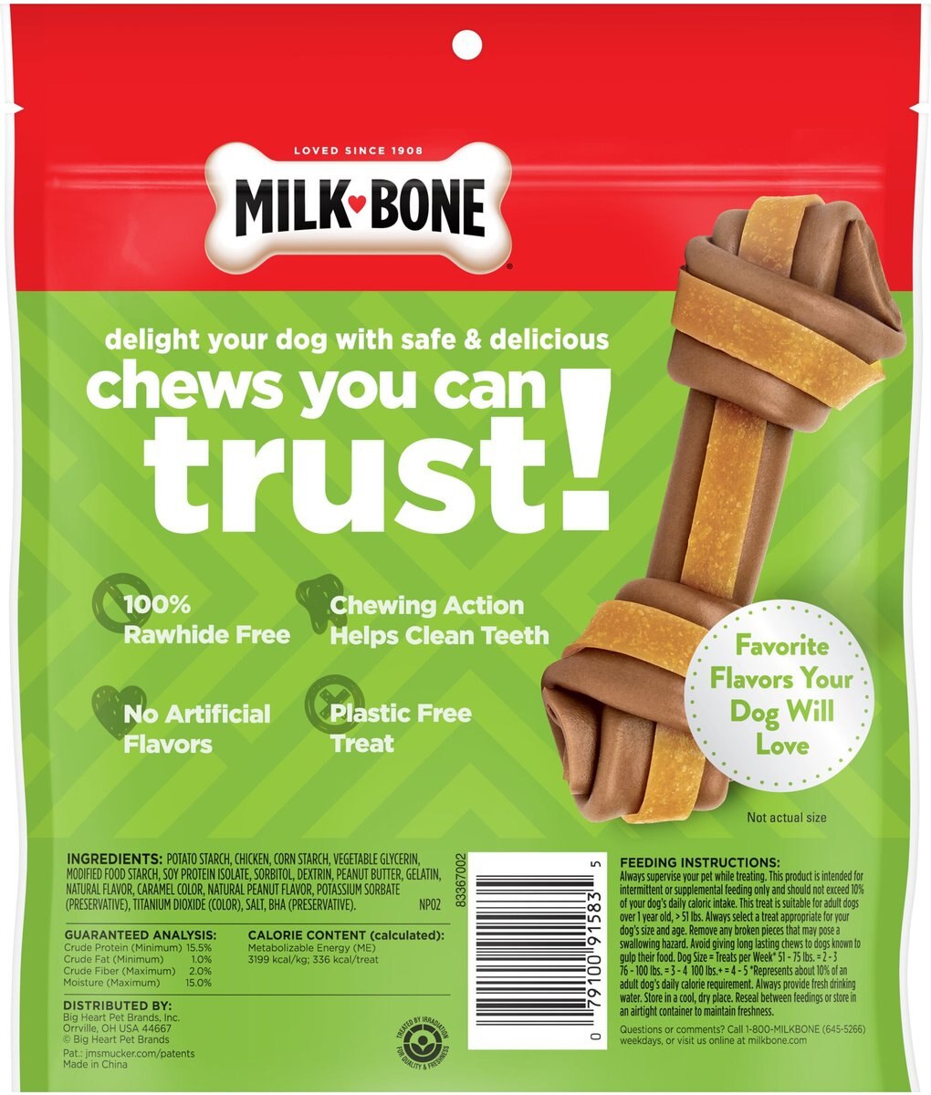 Milk-Bone Gnaw Bones Large Peanut Butter Flavored Dog Chews， 3 count