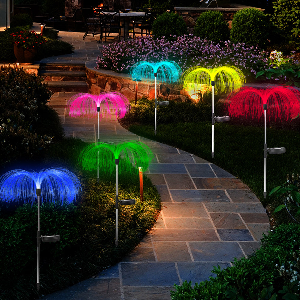 2PCS Solar Weeping Willow Firework Light Waterproof Fiber Optic Jellyfish Light Changing Color Outdoor Garden Decorative Stake Lights for Walkway Pathway Backyard Yard Patio Pathway Parties Decoration