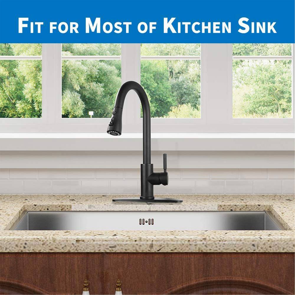 ruiling Modern Single-Handle Pull-Down Sprayer Kitchen Faucet with Lead-free in Stainless Steel Matte Black ATK-103-1