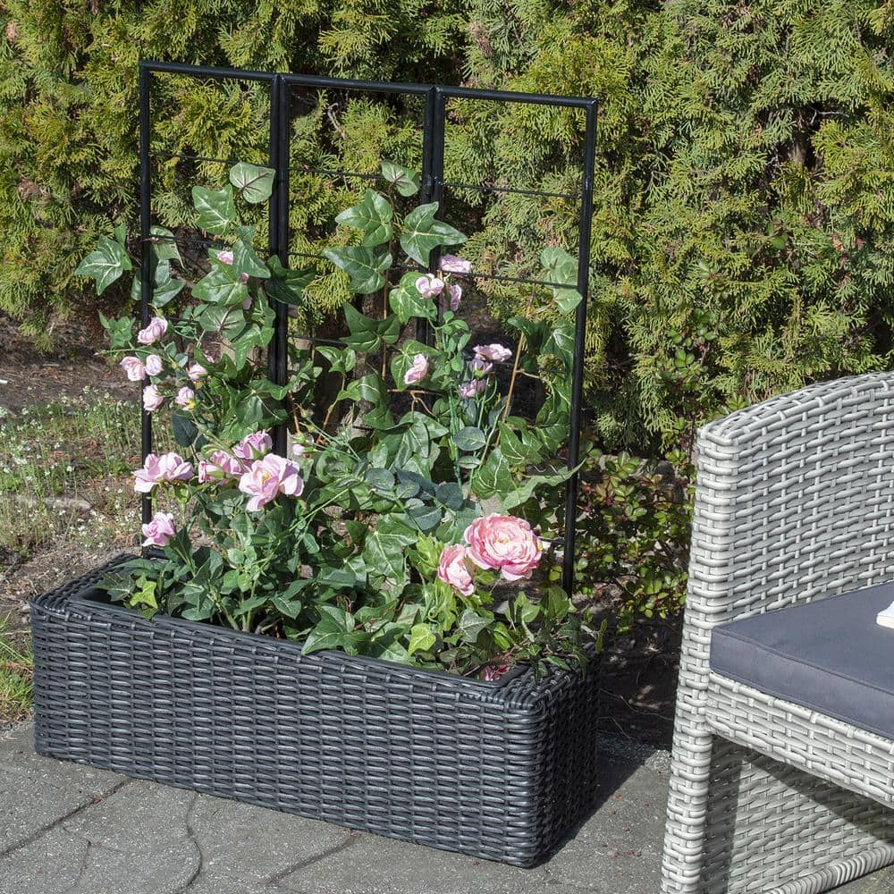 Grapevine 8.67 in. x 27.5 in. Resin Wicker Balcony Trellis 12010U-BK MO