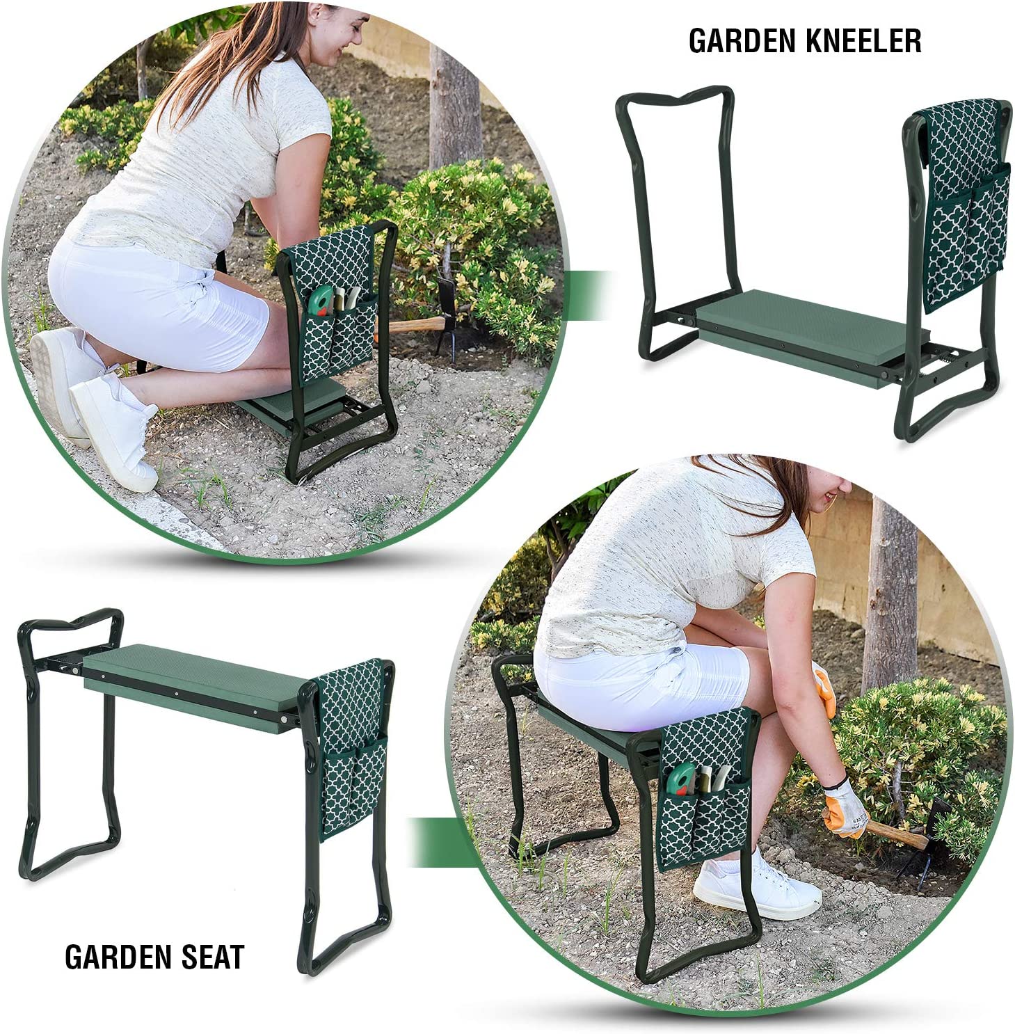 Abco Tech Garden Kneeler and Stool - Protects Your Knees, Clothes From Dirt & Grass Stains - Foldable Stool for Ease of Storage - EVA Foam Pad - Sturdy and Lightweight - Free Tool Pouch