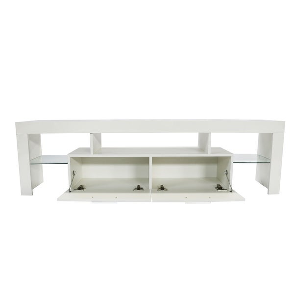 White morden TV Stand with LED Lights，high glossy front TV Cabinet， Can Be Assembled in Lounge Room