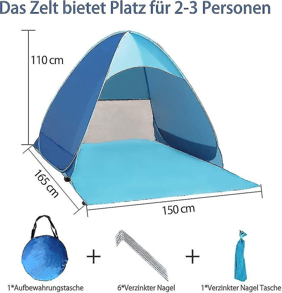 Pop Up Tent， Portable Light Beach Tent， Sun Shelter For 2-3 People， Carrying Bag Tent Pegs，uv Protection For Family，garden，camping (blue)