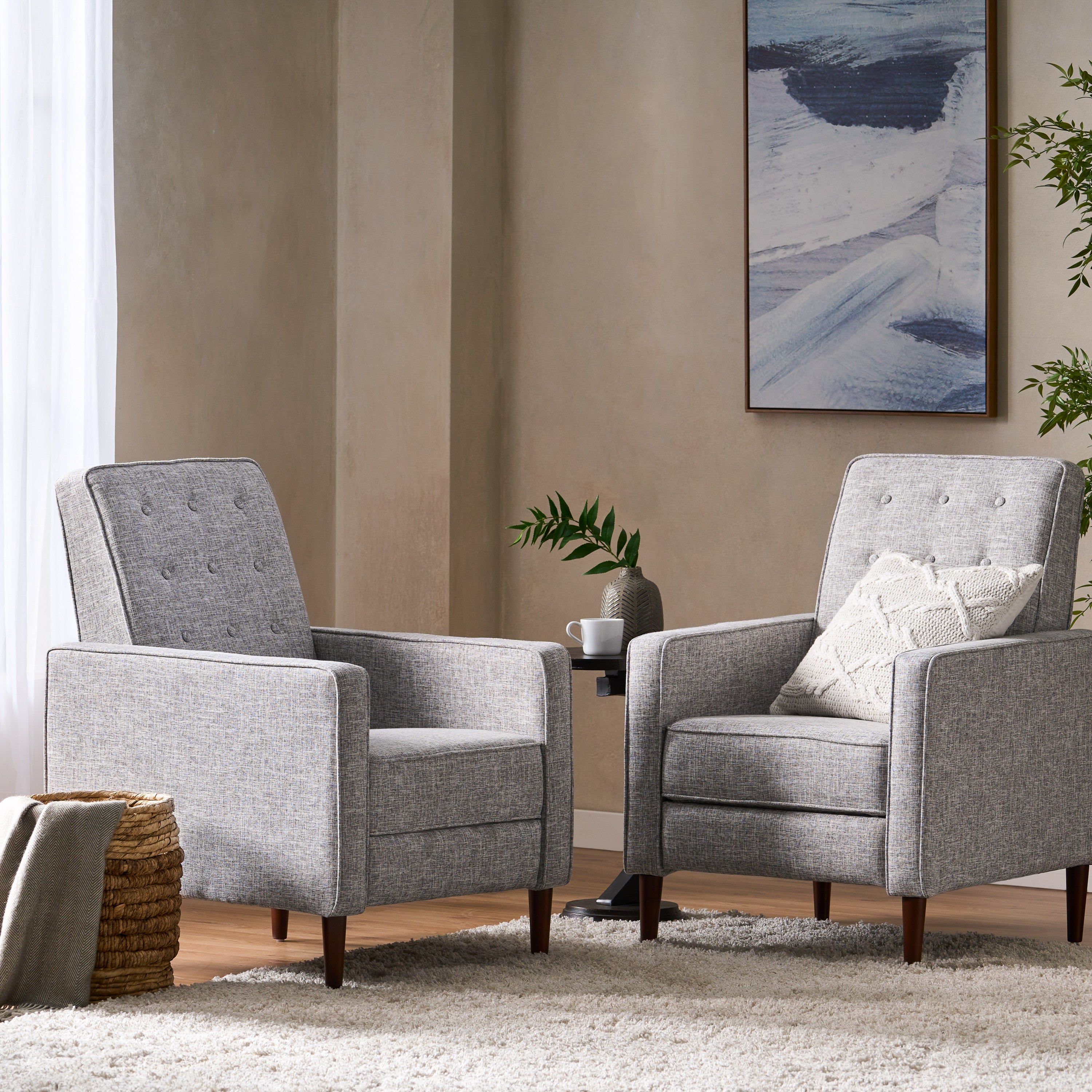 Marston Mid Century Modern Fabric Recliner (Set of 2)