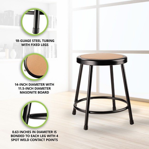 National Public Seating 6200 Series Heavy Duty 18 Inch Steel Stool With 1 Inch Round Seat Pan Supports Up To 500 Pounds Black Frame And Legs